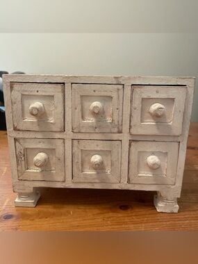 Vintage Mini Apothecary Chest White Distressed 6 Drawers Storage 8.25”x6.5”